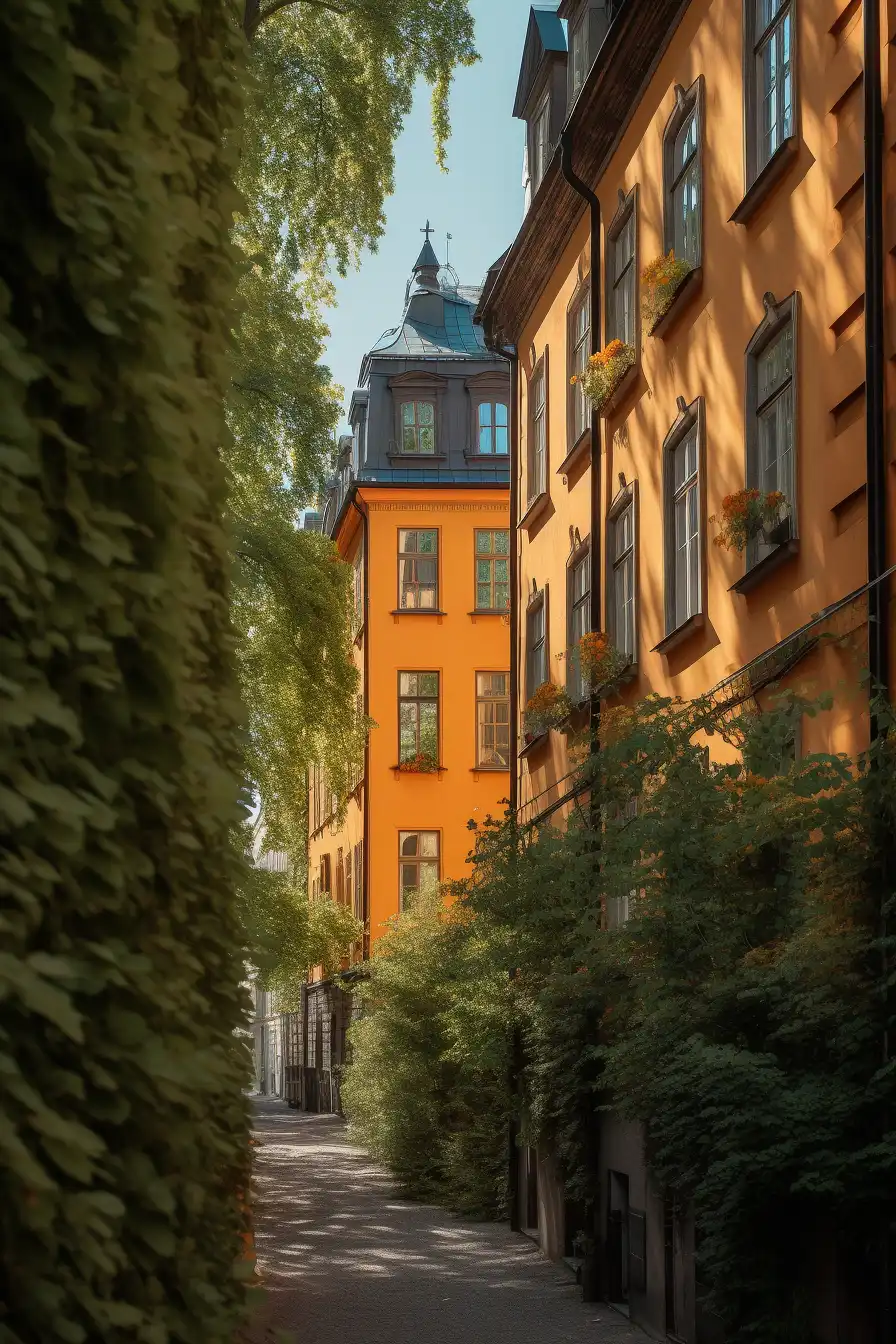 Stadsbild från Stockholm med byggnader längs vattnet