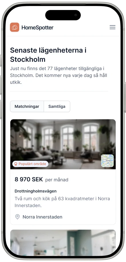 HomeSpotter-appen som visar tillgängliga lägenheter